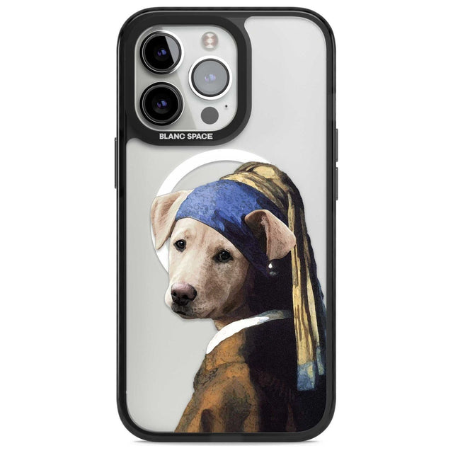 Doggo with a Pearl Earring Phone Case iPhone 15 Pro Max / Magsafe Black Impact Case,iPhone 15 Pro / Magsafe Black Impact Case,iPhone 14 Pro Max / Magsafe Black Impact Case,iPhone 14 Pro / Magsafe Black Impact Case,iPhone 13 Pro / Magsafe Black Impact Case Blanc Space
