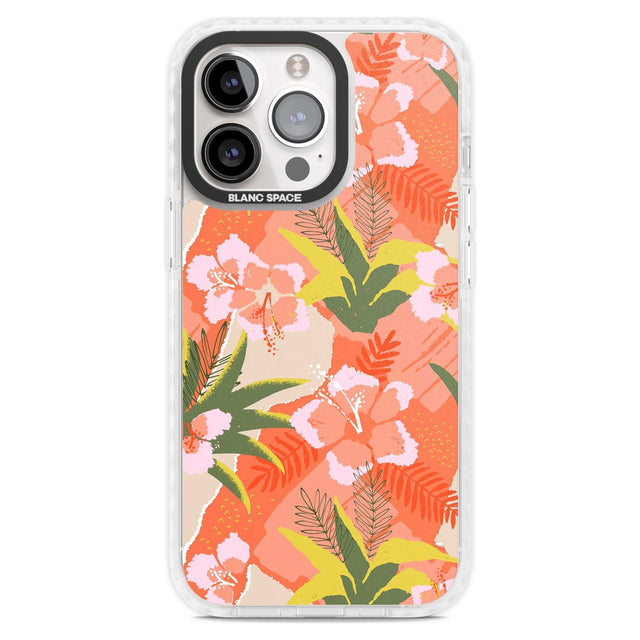Hawaiian Flowers Abstract Pattern Phone Case iPhone 15 Pro Max / Magsafe Impact Case,iPhone 15 Pro / Magsafe Impact Case Blanc Space