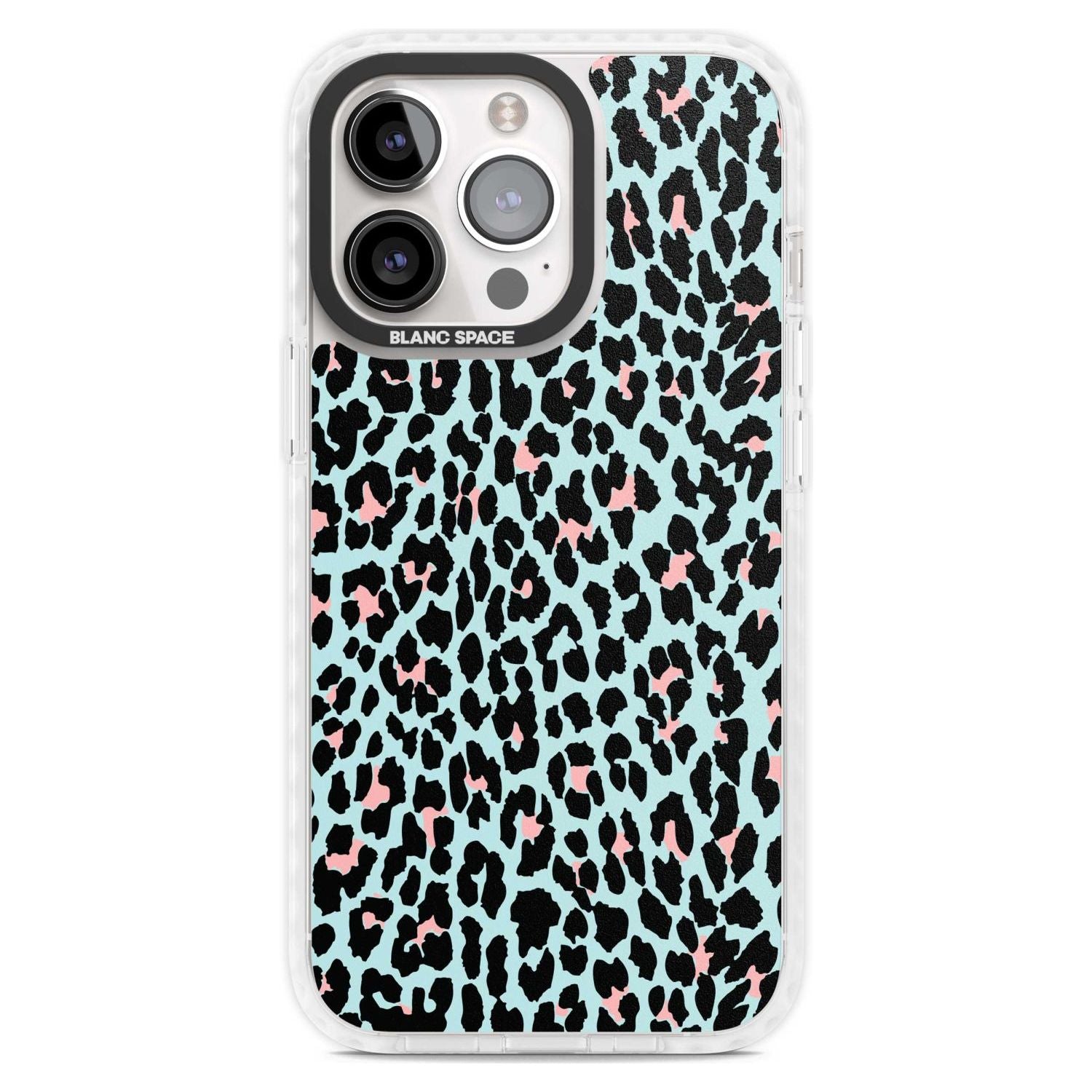 Light Pink on Blue Leopard Print Pattern Phone Case iPhone 15 Pro Max / Magsafe Impact Case,iPhone 15 Pro / Magsafe Impact Case Blanc Space