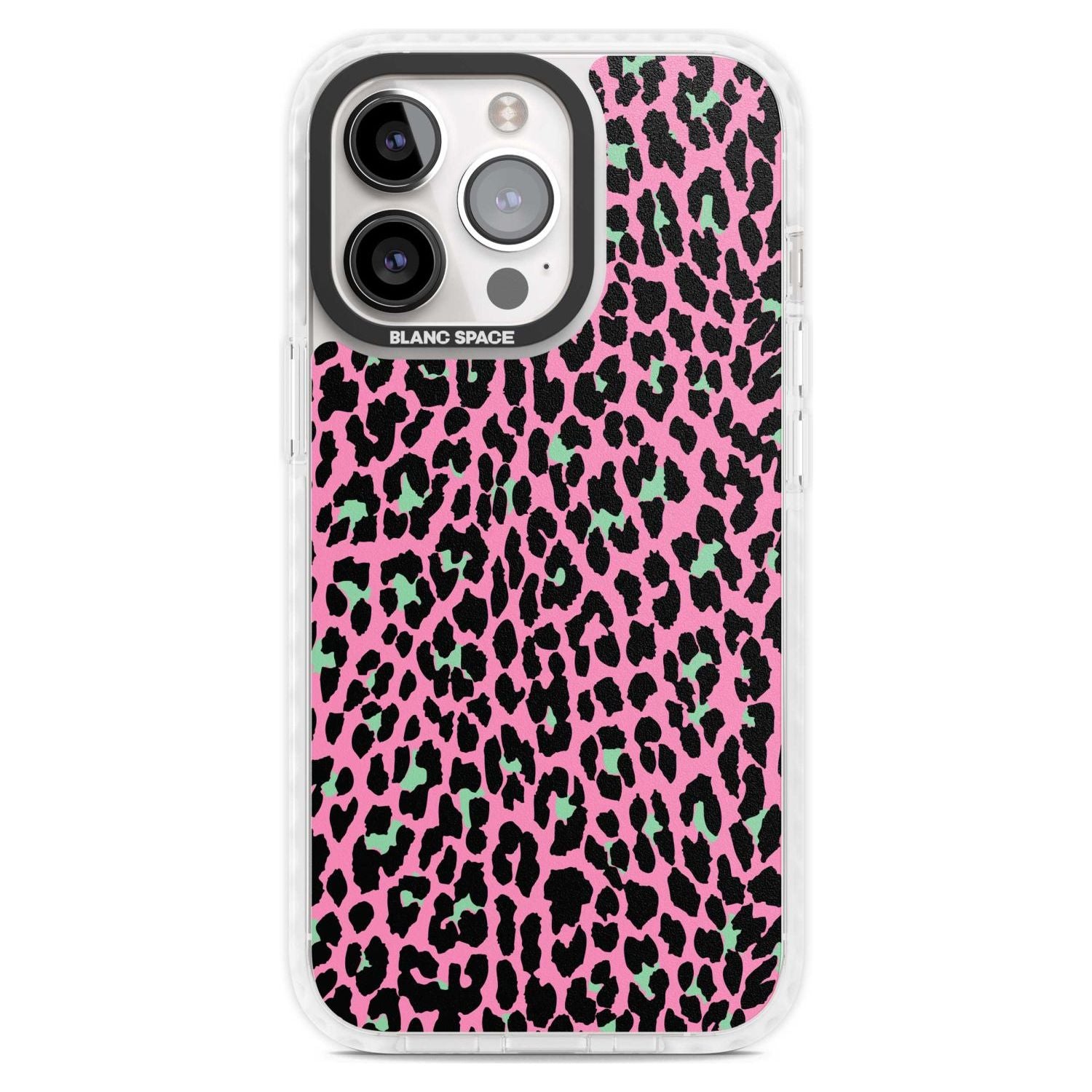 Green on Pink Leopard Print Pattern Phone Case iPhone 15 Pro Max / Magsafe Impact Case,iPhone 15 Pro / Magsafe Impact Case Blanc Space