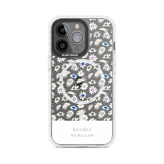Personalised Grey & White Daisies Floral Design Custom Phone Case iPhone 15 Pro Max / Magsafe Impact Case,iPhone 15 Pro / Magsafe Impact Case Blanc Space