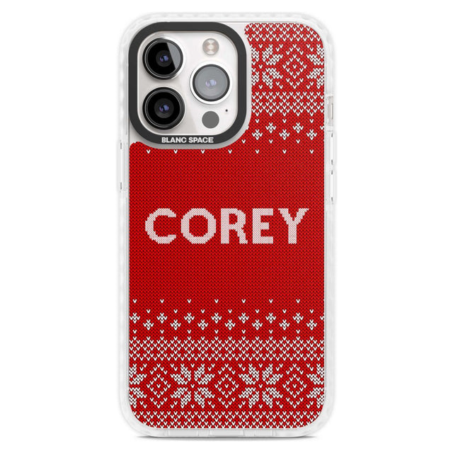 Personalised Red Christmas Knitted Jumper Custom Phone Case iPhone 15 Pro Max / Magsafe Impact Case,iPhone 15 Pro / Magsafe Impact Case Blanc Space
