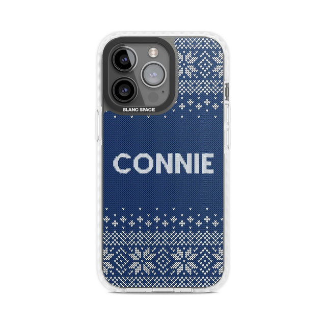 Personalised Blue Christmas Knitted Jumper Custom Phone Case iPhone 15 Pro Max / Magsafe Impact Case,iPhone 15 Pro / Magsafe Impact Case Blanc Space