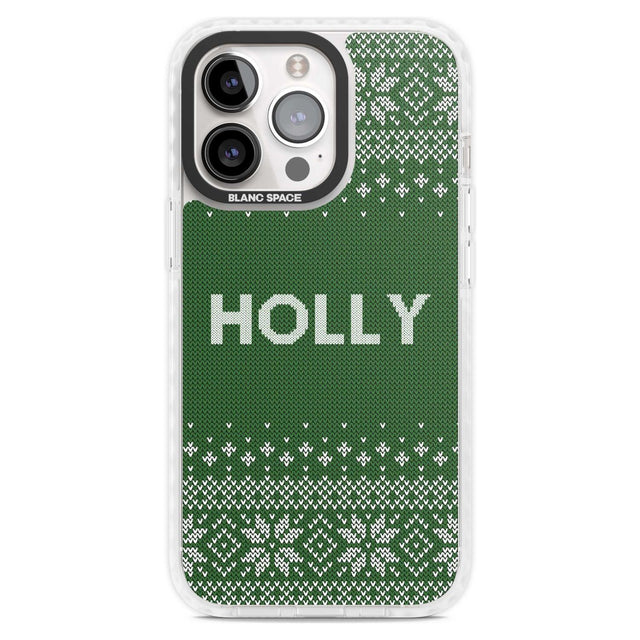 Personalised Green Christmas Knitted Jumper Custom Phone Case iPhone 15 Pro Max / Magsafe Impact Case,iPhone 15 Pro / Magsafe Impact Case Blanc Space
