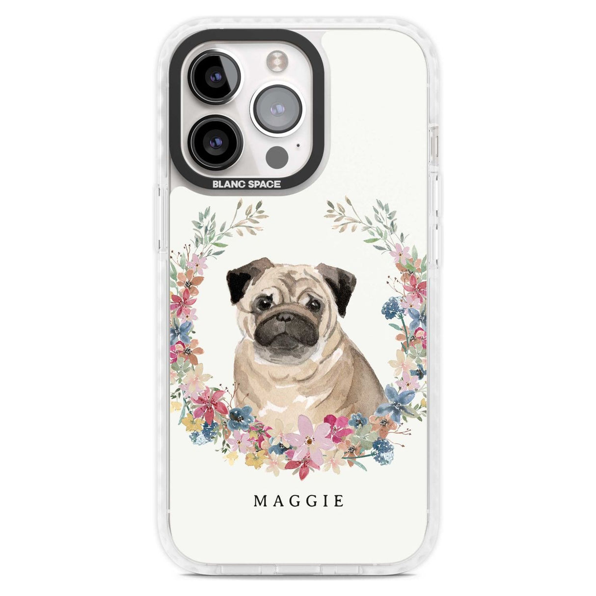 Personalised Pug - Watercolour Dog Portrait Custom Phone Case iPhone 15 Pro Max / Magsafe Impact Case,iPhone 15 Pro / Magsafe Impact Case Blanc Space