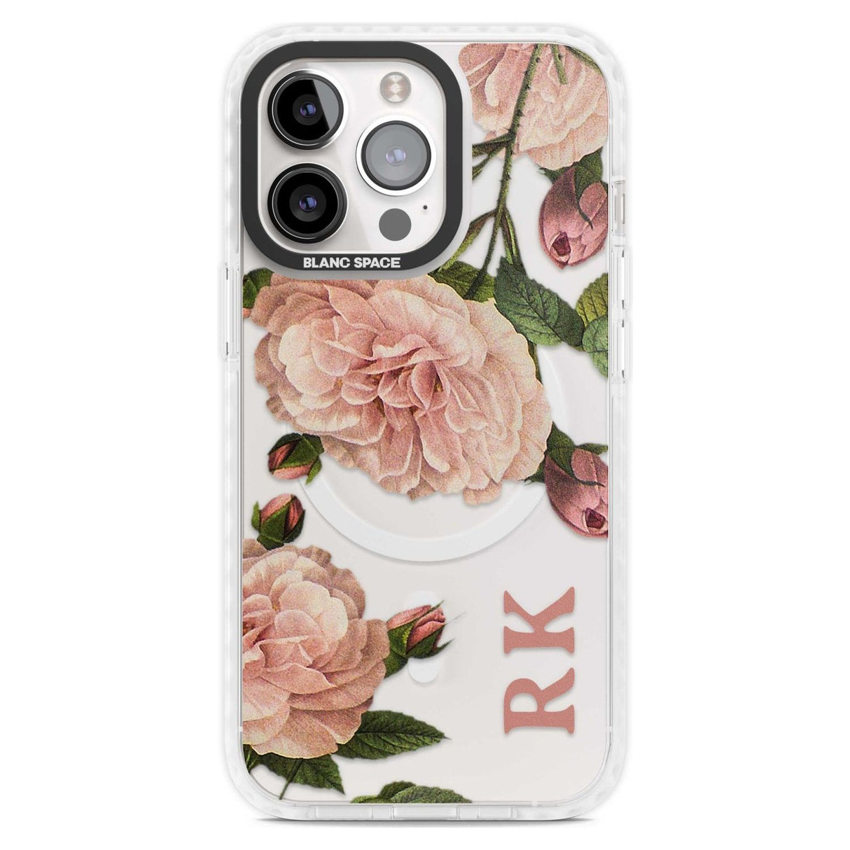 Personalised Clear Vintage Floral Pale Pink Peonies Custom Phone Case iPhone 15 Pro Max / Magsafe Impact Case,iPhone 15 Pro / Magsafe Impact Case Blanc Space