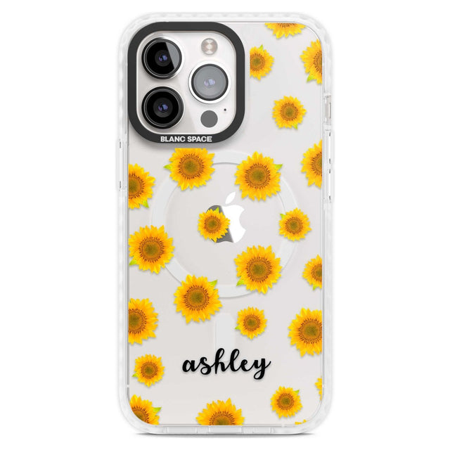 Personalised Sunflowers & Cursive Custom Phone Case iPhone 15 Pro Max / Magsafe Impact Case,iPhone 15 Pro / Magsafe Impact Case Blanc Space