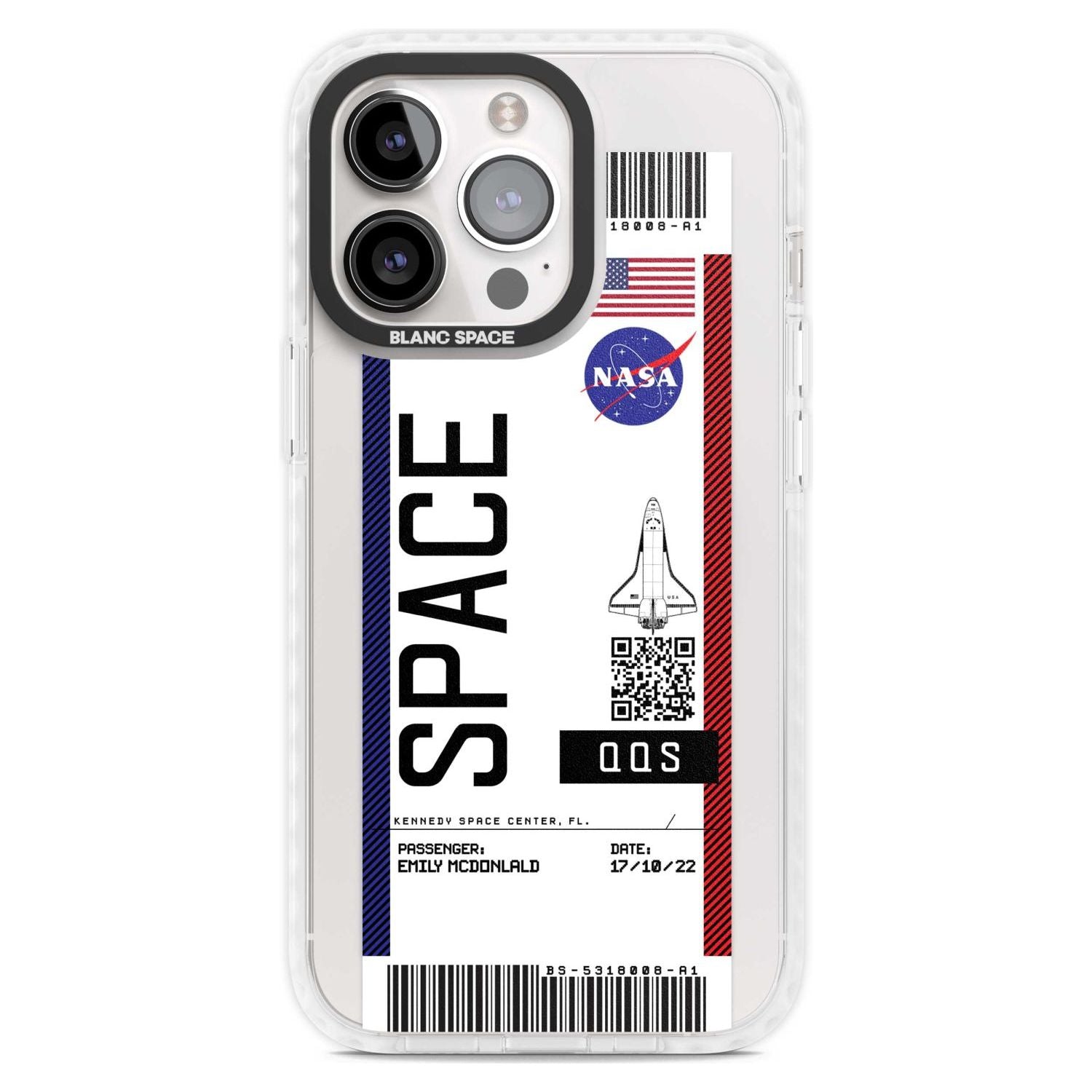 Personalised NASA Boarding Pass (Light) Custom Phone Case iPhone 15 Pro Max / Magsafe Impact Case,iPhone 15 Pro / Magsafe Impact Case Blanc Space
