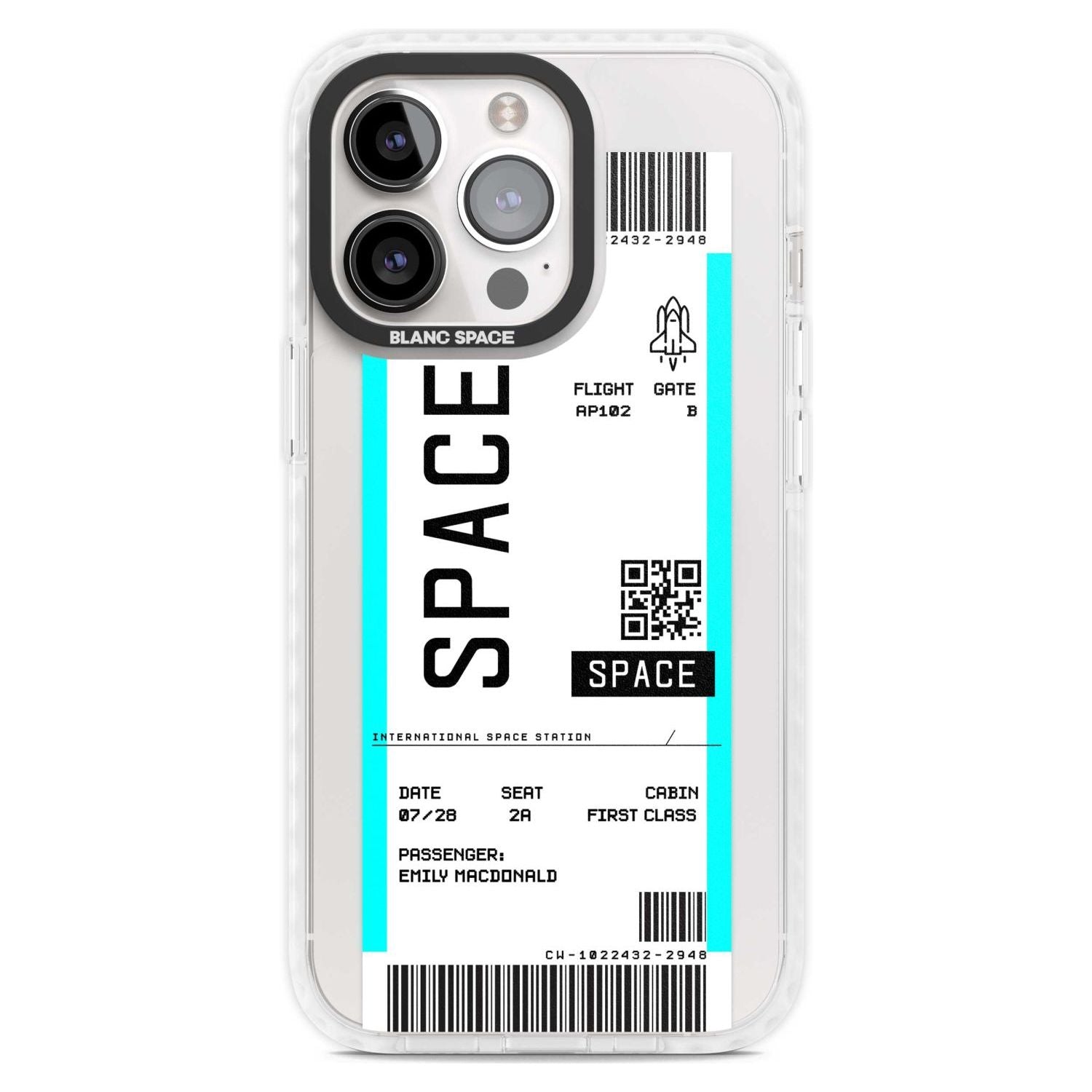 Personalised Space Space Travel Ticket Custom Phone Case iPhone 15 Pro Max / Magsafe Impact Case,iPhone 15 Pro / Magsafe Impact Case Blanc Space