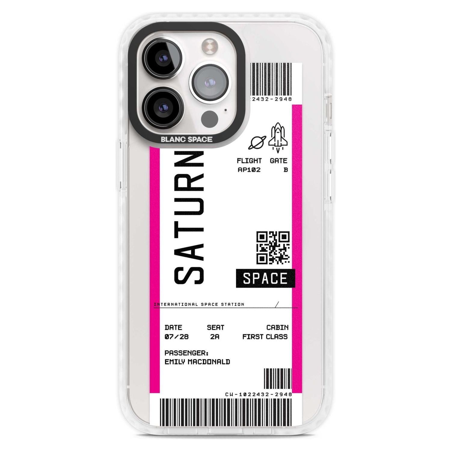 Personalised Saturn Space Travel Ticket Custom Phone Case iPhone 15 Pro Max / Magsafe Impact Case,iPhone 15 Pro / Magsafe Impact Case Blanc Space