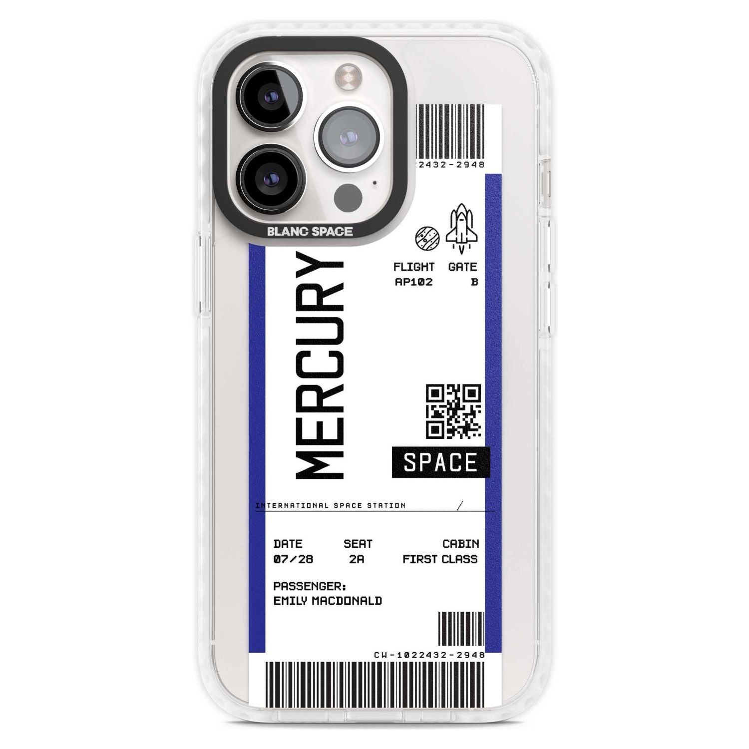 Personalised Mercury Space Travel Ticket Custom Phone Case iPhone 15 Pro Max / Magsafe Impact Case,iPhone 15 Pro / Magsafe Impact Case Blanc Space