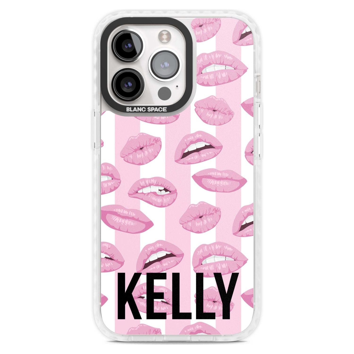 Personalised Pink Stripes & Lips Custom Phone Case iPhone 15 Pro Max / Magsafe Impact Case,iPhone 15 Pro / Magsafe Impact Case Blanc Space
