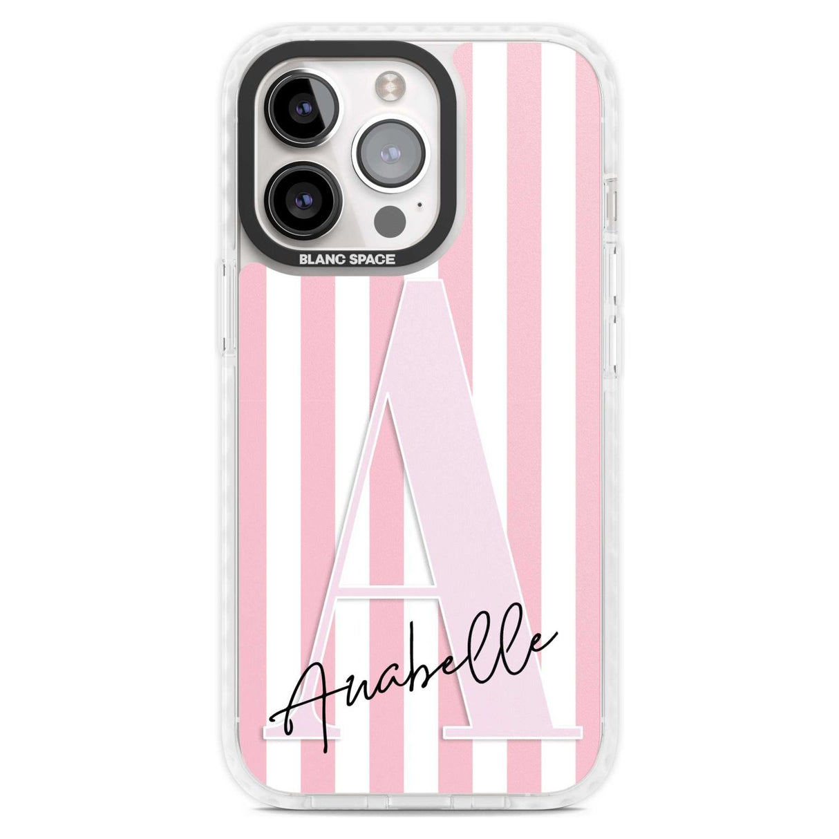 Personalised Pink Stripes & Large Monogram Custom Phone Case iPhone 15 Pro Max / Magsafe Impact Case,iPhone 15 Pro / Magsafe Impact Case Blanc Space