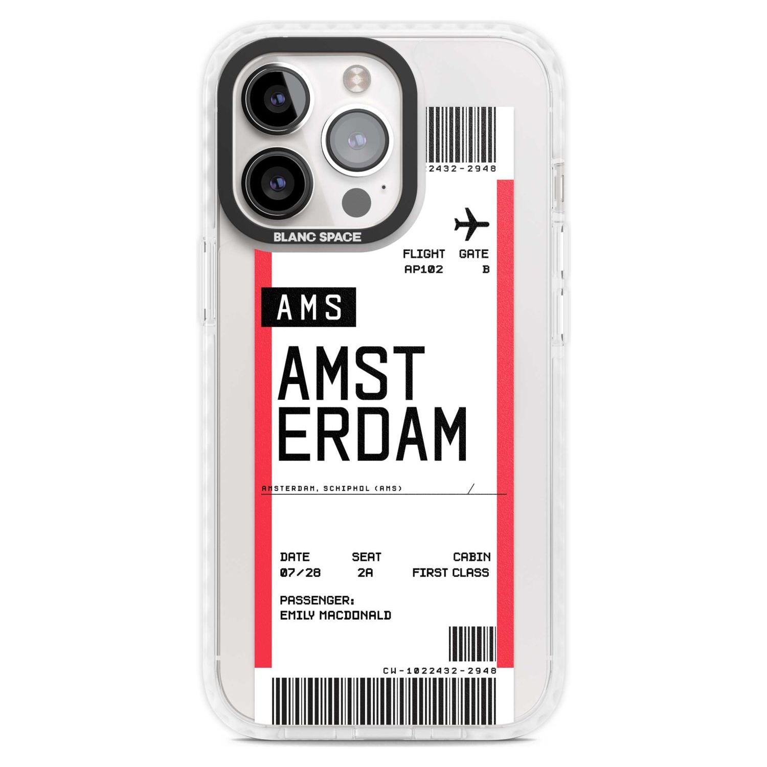 Personalised Amsterdam Boarding Pass Custom Phone Case iPhone 15 Pro Max / Magsafe Impact Case,iPhone 15 Pro / Magsafe Impact Case Blanc Space