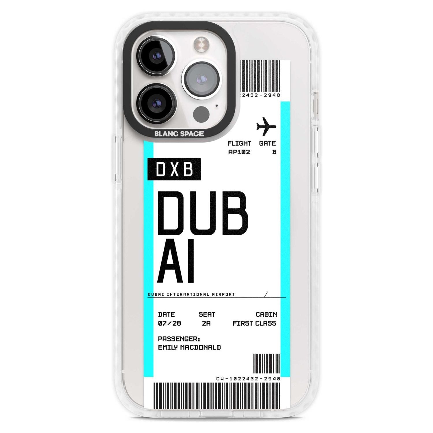 Personalised Dubai Boarding Pass Custom Phone Case iPhone 15 Pro Max / Magsafe Impact Case,iPhone 15 Pro / Magsafe Impact Case Blanc Space