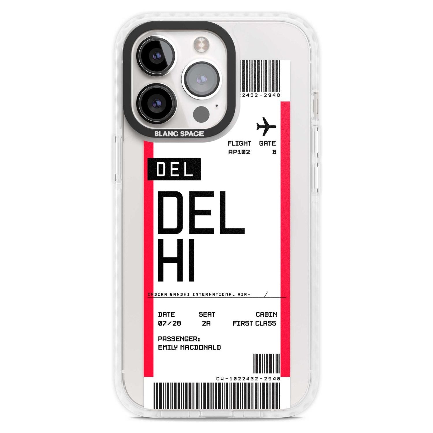 Personalised Delhi Boarding Pass Custom Phone Case iPhone 15 Pro Max / Magsafe Impact Case,iPhone 15 Pro / Magsafe Impact Case Blanc Space