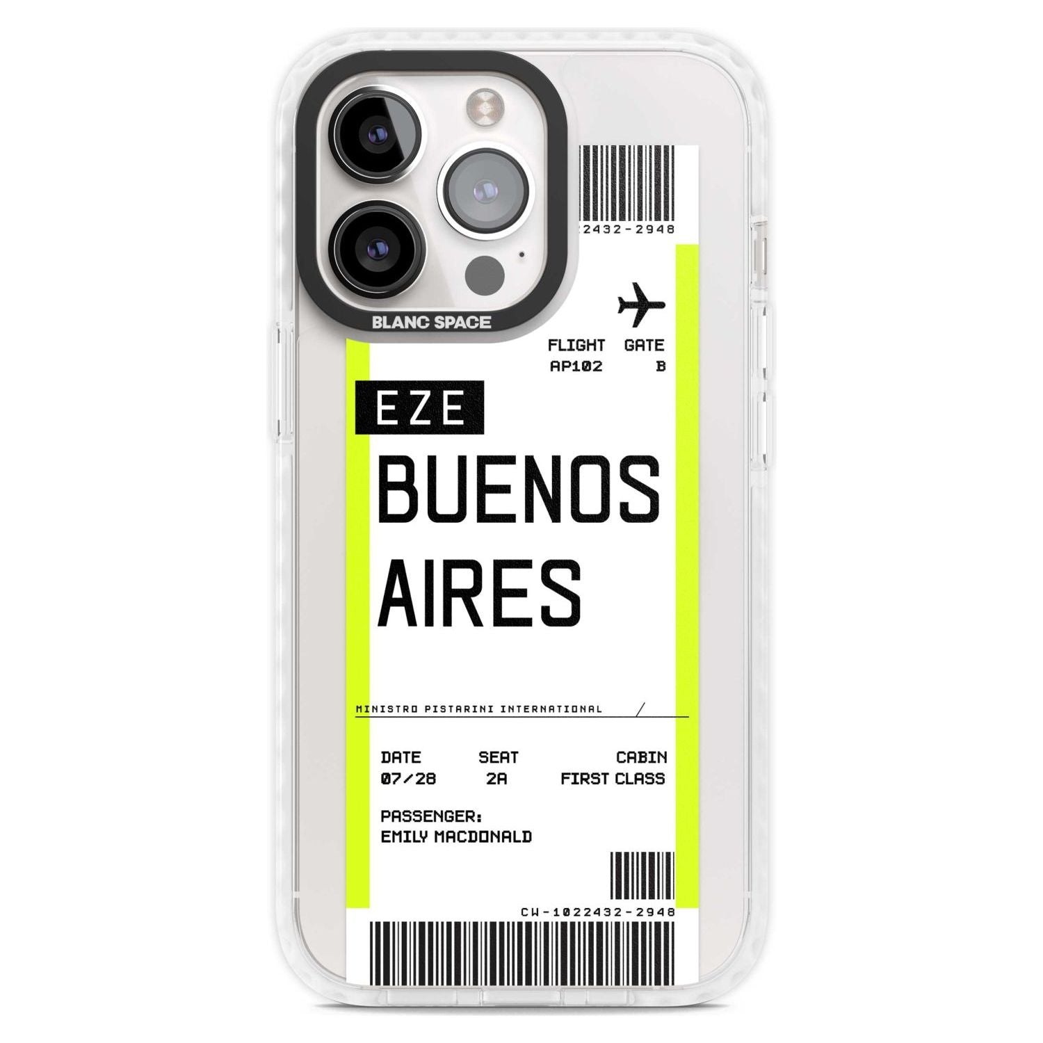 Personalised Buenos Aires Boarding Pass Custom Phone Case iPhone 15 Pro Max / Magsafe Impact Case,iPhone 15 Pro / Magsafe Impact Case Blanc Space