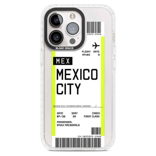 Personalised Mexico City Boarding Pass Custom Phone Case iPhone 15 Pro Max / Magsafe Impact Case,iPhone 15 Pro / Magsafe Impact Case Blanc Space