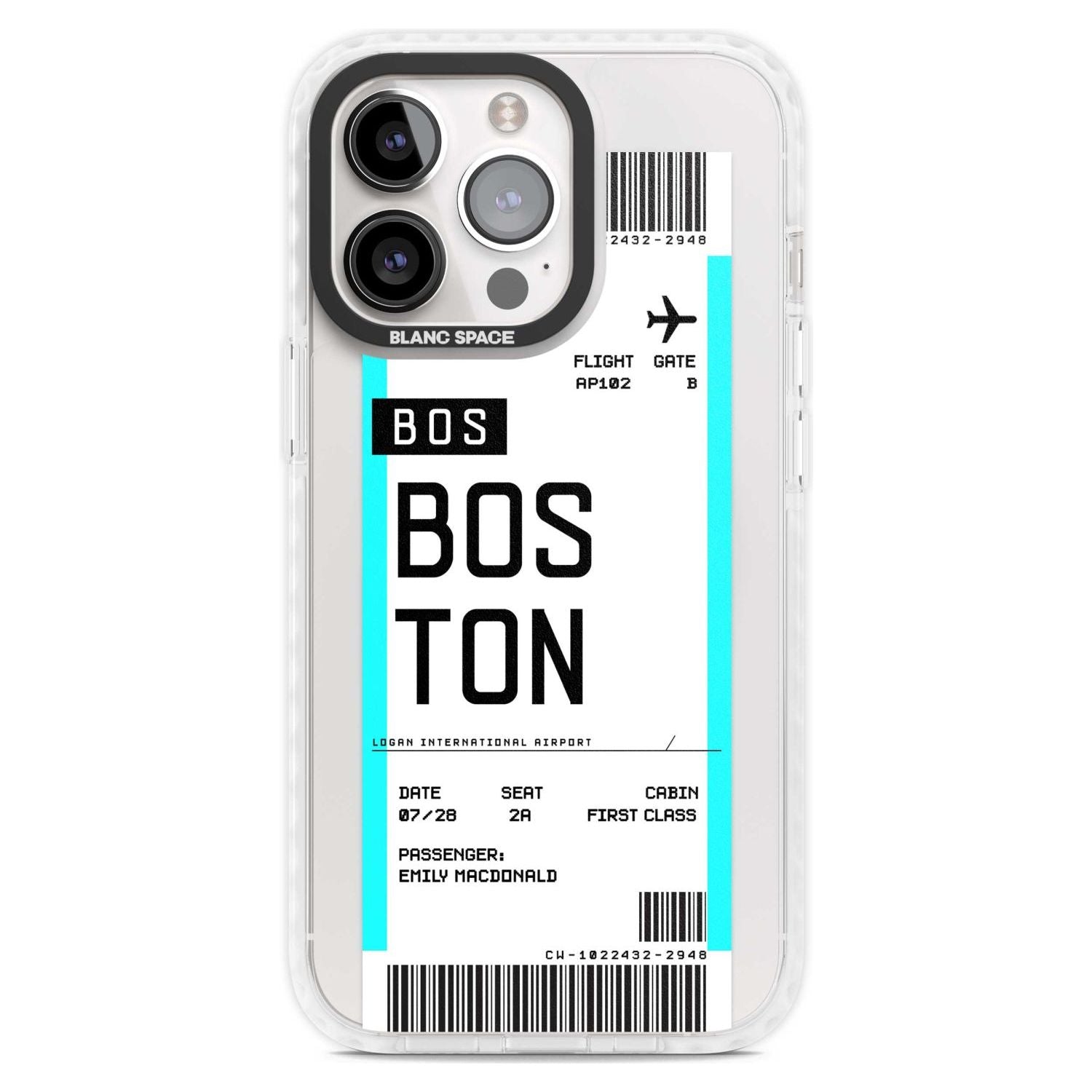 Personalised Boston Boarding Pass Custom Phone Case iPhone 15 Pro Max / Magsafe Impact Case,iPhone 15 Pro / Magsafe Impact Case Blanc Space