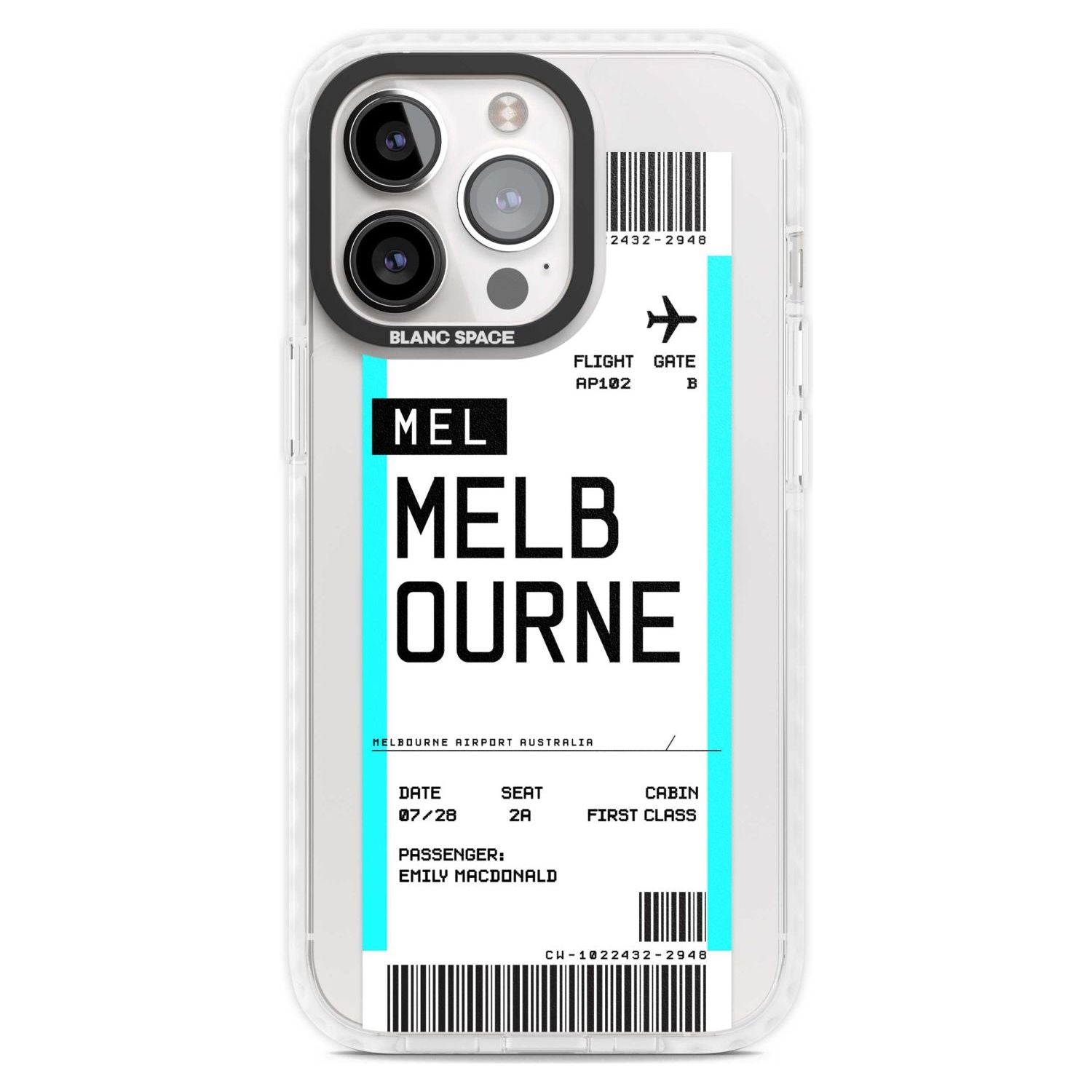 Personalised Melbourne Boarding Pass Custom Phone Case iPhone 15 Pro Max / Magsafe Impact Case,iPhone 15 Pro / Magsafe Impact Case Blanc Space