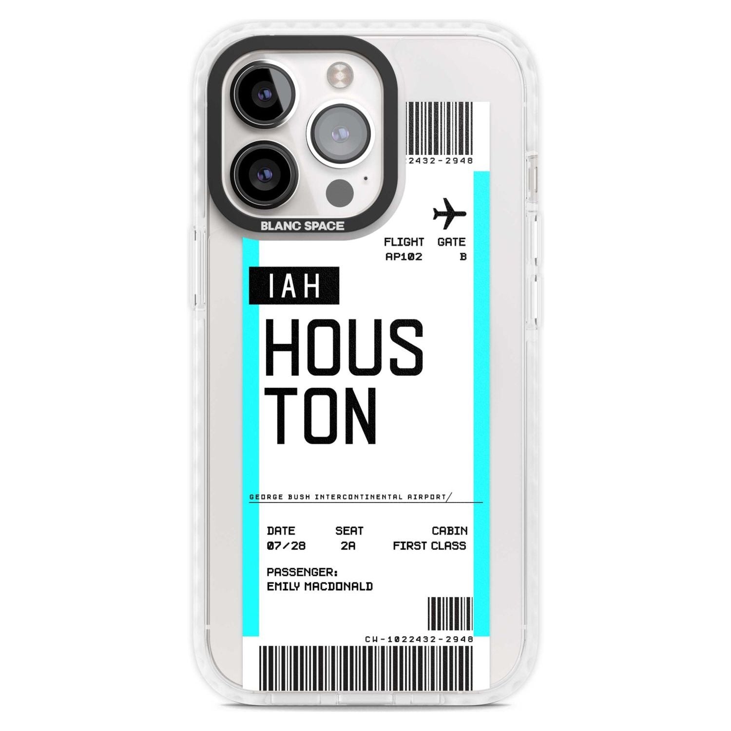Personalised Houston Boarding Pass Custom Phone Case iPhone 15 Pro Max / Magsafe Impact Case,iPhone 15 Pro / Magsafe Impact Case Blanc Space