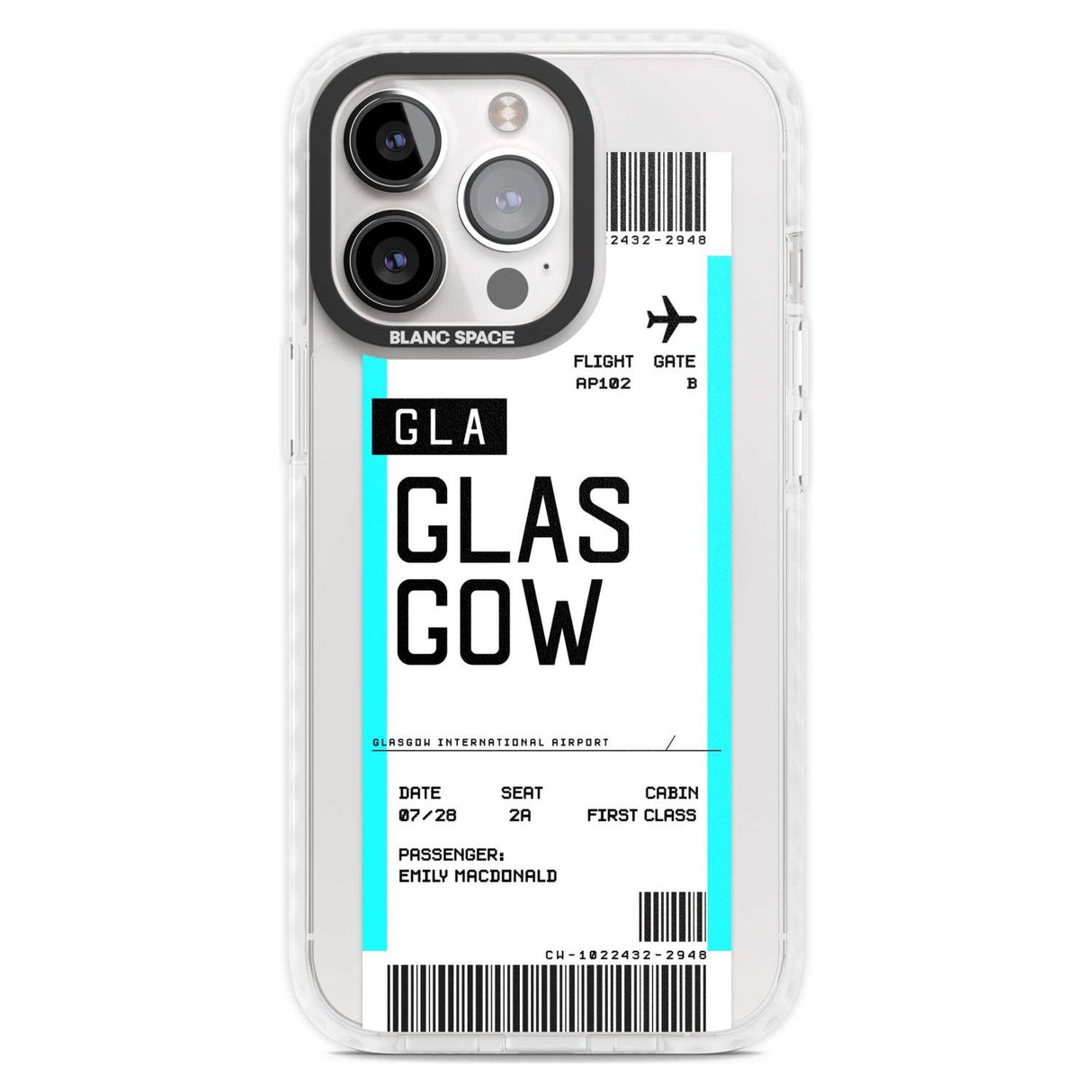 Personalised Glasgow Boarding Pass Custom Phone Case iPhone 15 Pro Max / Magsafe Impact Case,iPhone 15 Pro / Magsafe Impact Case Blanc Space