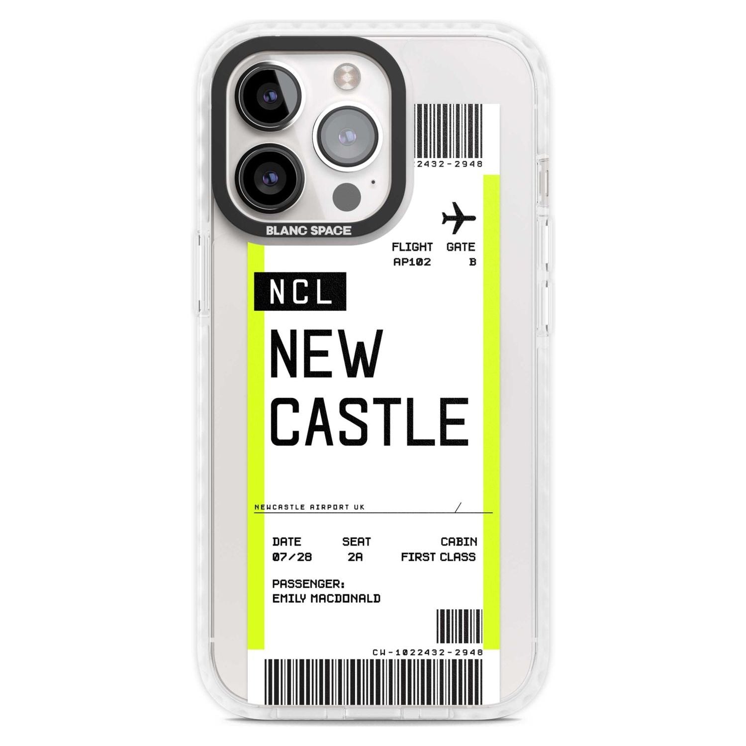 Personalised Newcastle Boarding Pass Custom Phone Case iPhone 15 Pro Max / Magsafe Impact Case,iPhone 15 Pro / Magsafe Impact Case Blanc Space