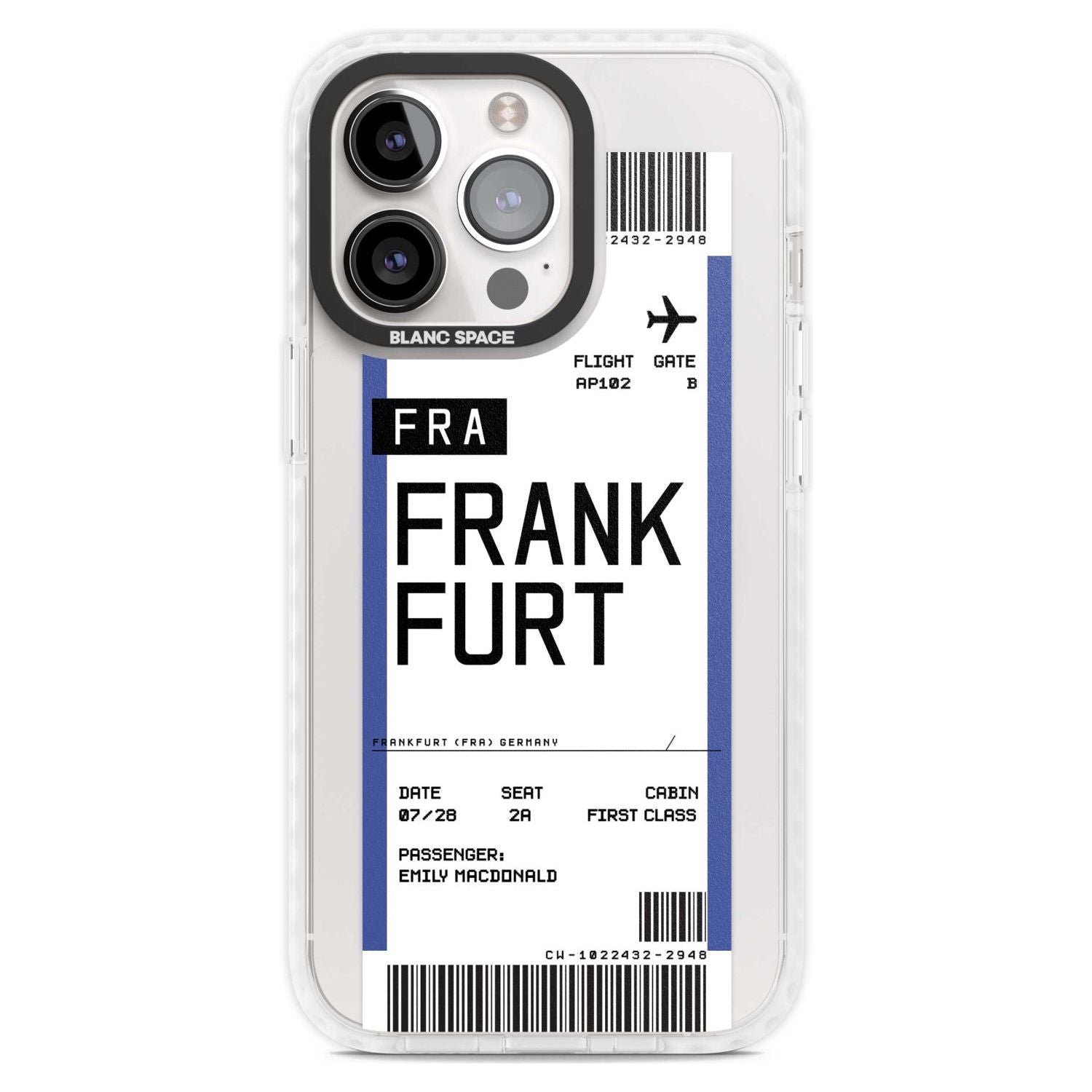 Personalised Frankfurt Boarding Pass Custom Phone Case iPhone 15 Pro Max / Magsafe Impact Case,iPhone 15 Pro / Magsafe Impact Case Blanc Space
