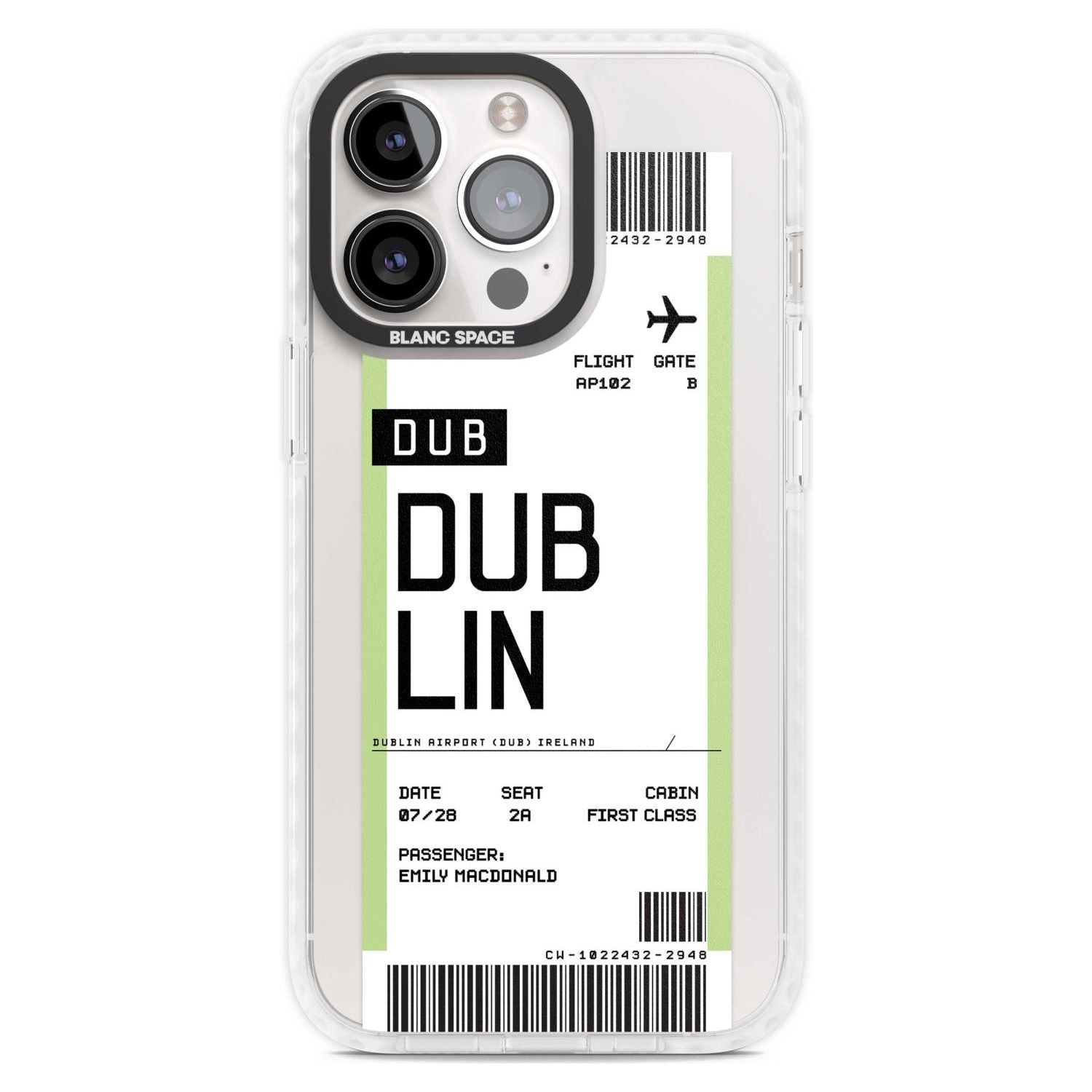 Personalised Dublin Boarding Pass Custom Phone Case iPhone 15 Pro Max / Magsafe Impact Case,iPhone 15 Pro / Magsafe Impact Case Blanc Space