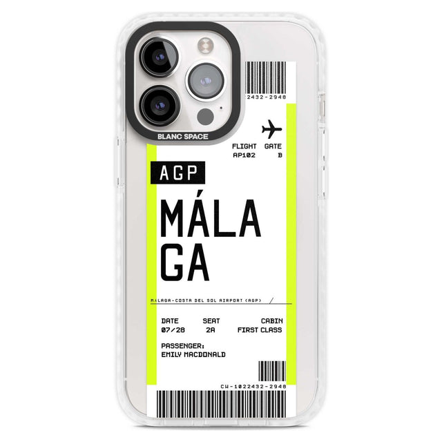 Personalised Málaga Boarding Pass Custom Phone Case iPhone 15 Pro Max / Magsafe Impact Case,iPhone 15 Pro / Magsafe Impact Case Blanc Space