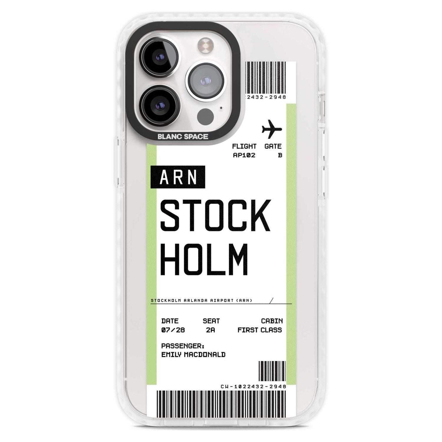 Personalised Stockholm Boarding Pass Custom Phone Case iPhone 15 Pro Max / Magsafe Impact Case,iPhone 15 Pro / Magsafe Impact Case Blanc Space