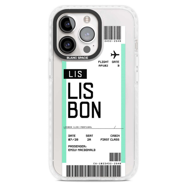 Personalised Lisbon Boarding Pass Custom Phone Case iPhone 15 Pro Max / Magsafe Impact Case,iPhone 15 Pro / Magsafe Impact Case Blanc Space