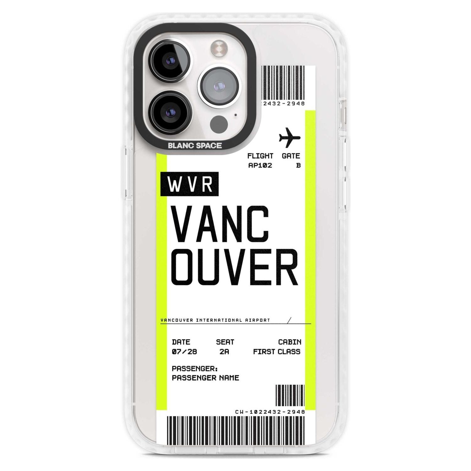 Personalised Vancouver Boarding Pass Custom Phone Case iPhone 15 Pro Max / Magsafe Impact Case,iPhone 15 Pro / Magsafe Impact Case Blanc Space