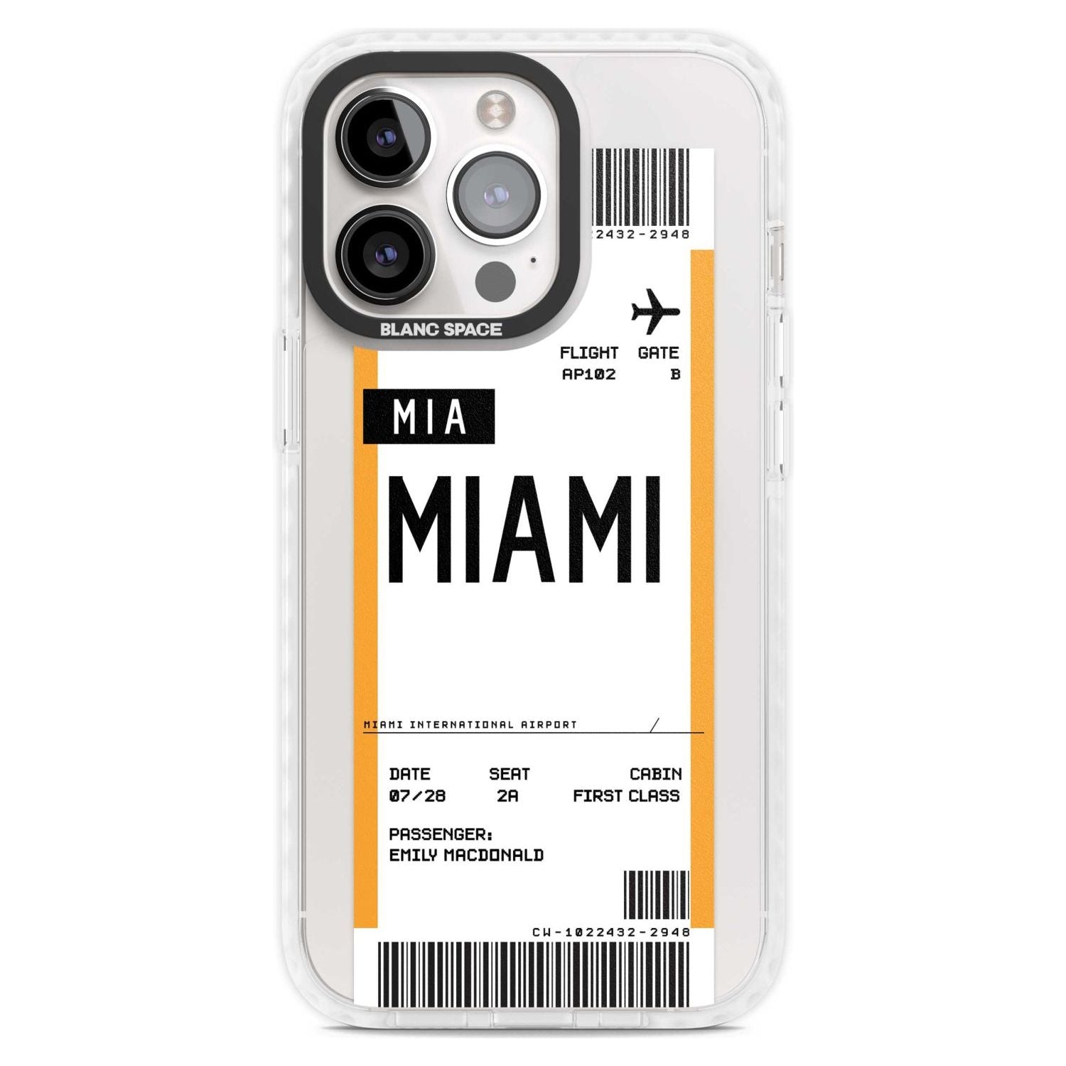 Personalised Miami Boarding Pass Custom Phone Case iPhone 15 Pro Max / Magsafe Impact Case,iPhone 15 Pro / Magsafe Impact Case Blanc Space