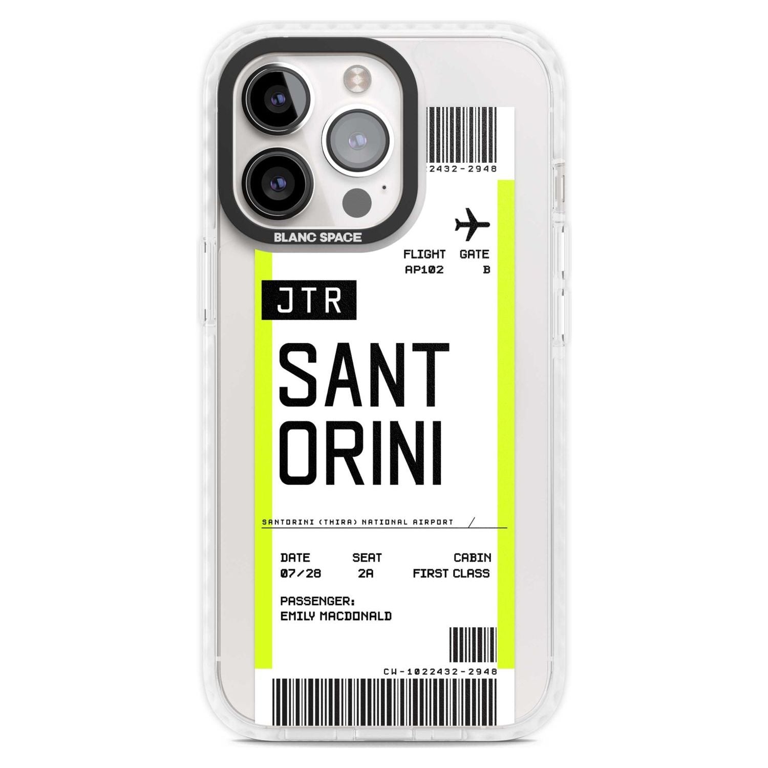 Personalised Santorini Boarding Pass Custom Phone Case iPhone 15 Pro Max / Magsafe Impact Case,iPhone 15 Pro / Magsafe Impact Case Blanc Space