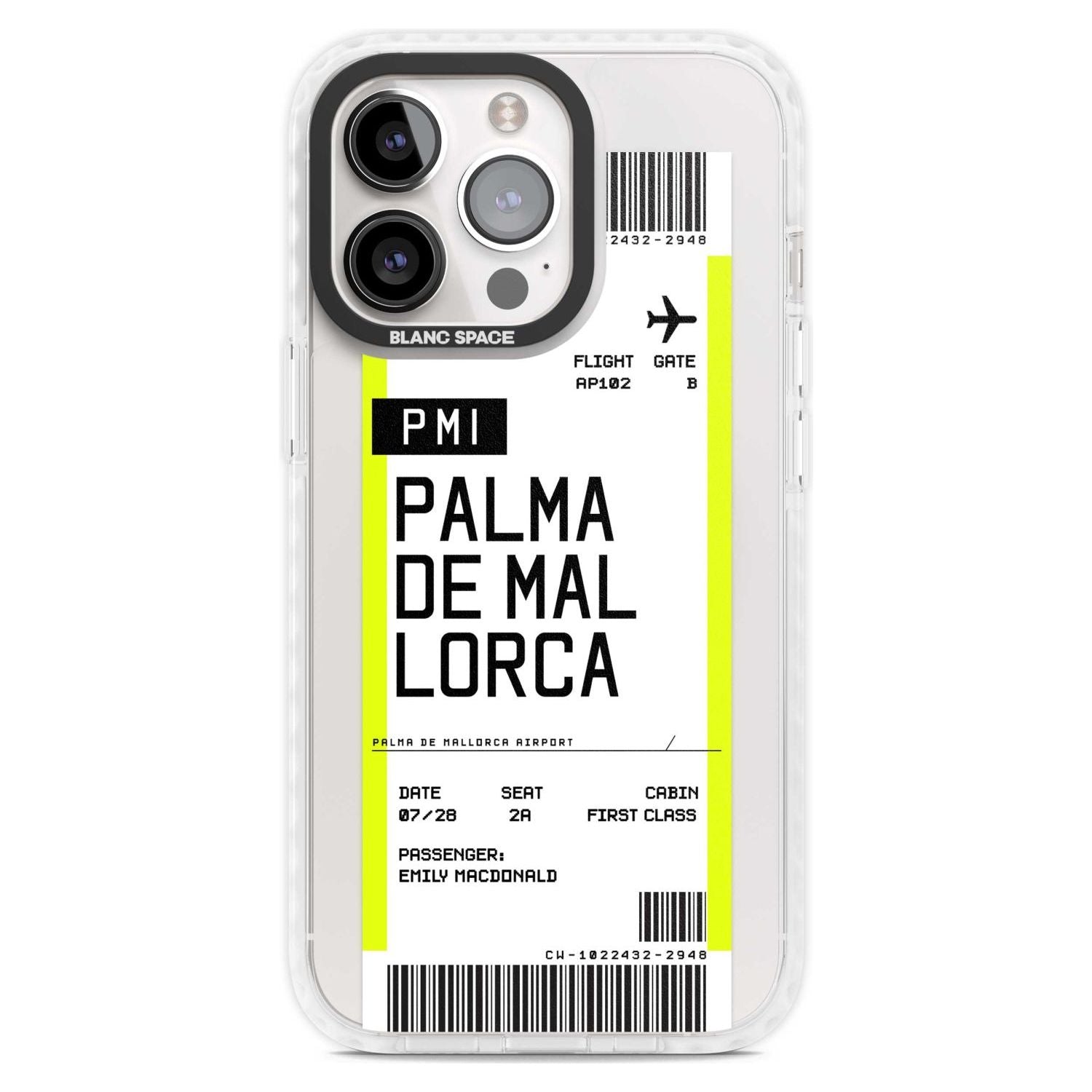 Personalised Palma De Mallorca Boarding Pass Custom Phone Case iPhone 15 Pro Max / Magsafe Impact Case,iPhone 15 Pro / Magsafe Impact Case Blanc Space