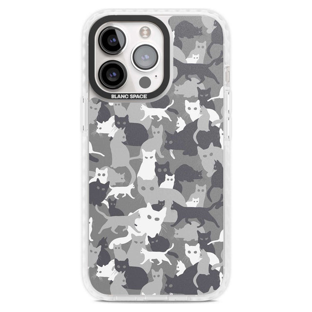 Dark Grey Cat Camouflage Pattern Phone Case iPhone 15 Pro Max / Magsafe Impact Case,iPhone 15 Pro / Magsafe Impact Case Blanc Space