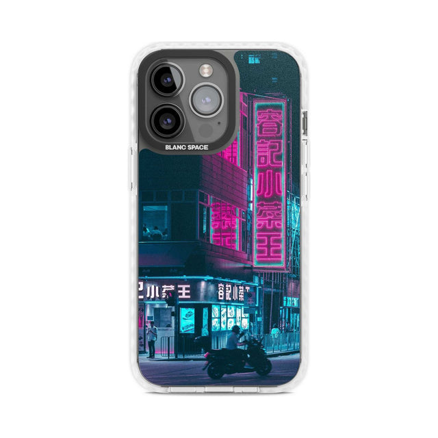 Motorcylist & Signs - Neon Cities Photographs Phone Case iPhone 15 Pro Max / Magsafe Impact Case,iPhone 15 Pro / Magsafe Impact Case Blanc Space