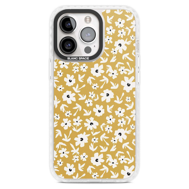 Floral Print on Mustard Cute Floral Phone Case iPhone 15 Pro Max / Magsafe Impact Case,iPhone 15 Pro / Magsafe Impact Case Blanc Space