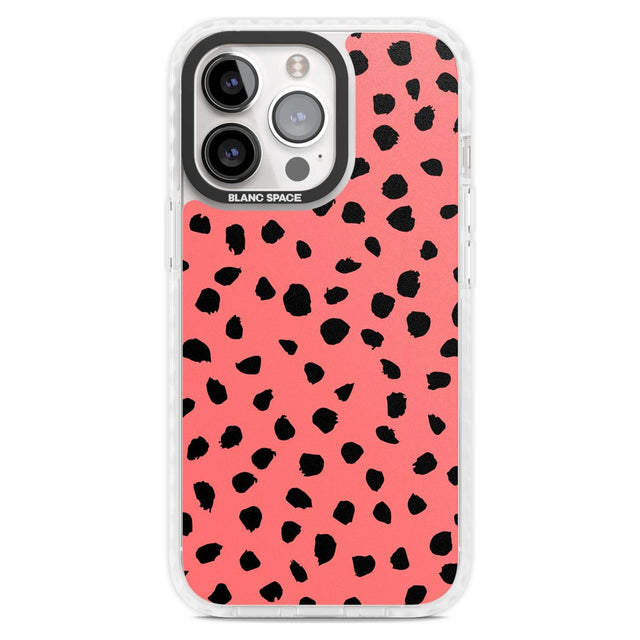 Black on Salmon Pink Dalmatian Polka Dot Spots Phone Case iPhone 15 Pro Max / Magsafe Impact Case,iPhone 15 Pro / Magsafe Impact Case Blanc Space