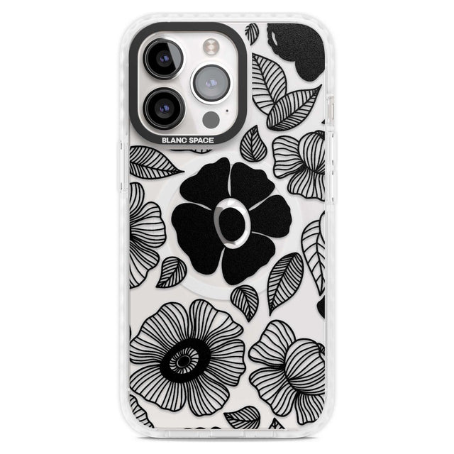 Black Flowers Phone Case iPhone 15 Pro Max / Magsafe Impact Case,iPhone 15 Pro / Magsafe Impact Case Blanc Space