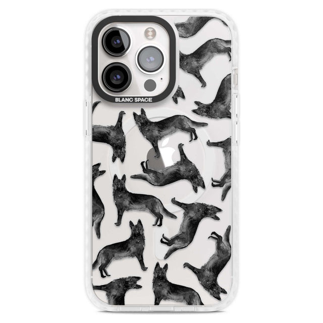 German Shepherd (Black) Watercolour Dog Pattern Phone Case iPhone 15 Pro Max / Magsafe Impact Case,iPhone 15 Pro / Magsafe Impact Case Blanc Space