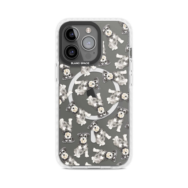 Miniature Schnauzer Watercolour Dog Pattern Phone Case iPhone 15 Pro Max / Magsafe Impact Case,iPhone 15 Pro / Magsafe Impact Case Blanc Space