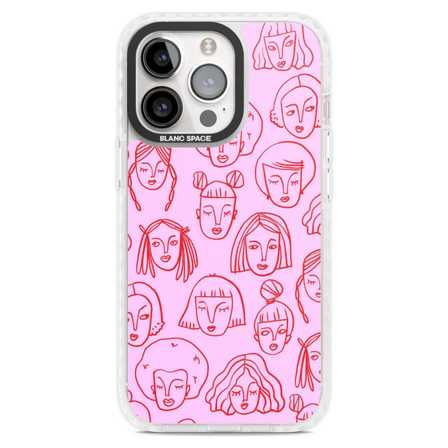 Girl Portrait Doodles in Pink & Red Phone Case iPhone 15 Pro Max / Magsafe Impact Case,iPhone 15 Pro / Magsafe Impact Case Blanc Space