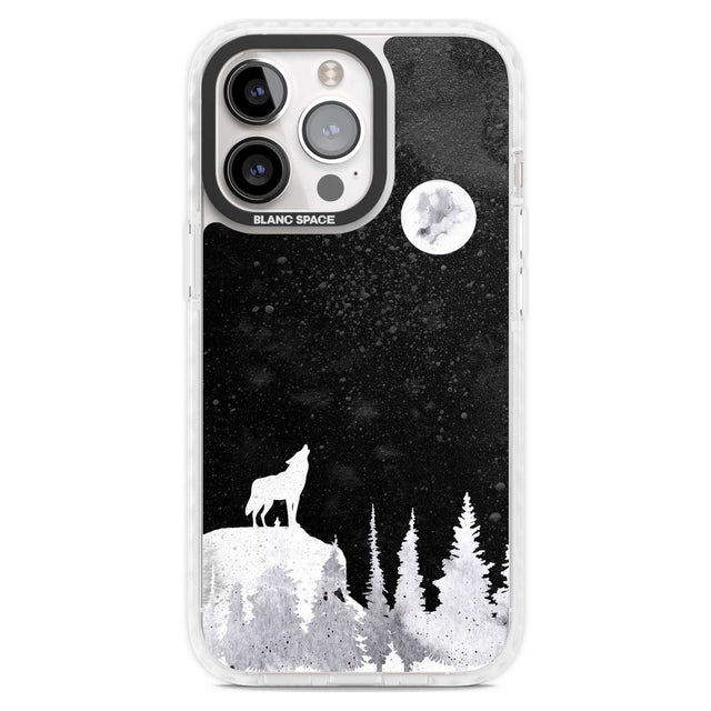 Moon Phases: Wolf & Full Moon Phone Case iPhone 15 Pro Max / Magsafe Impact Case,iPhone 15 Pro / Magsafe Impact Case Blanc Space