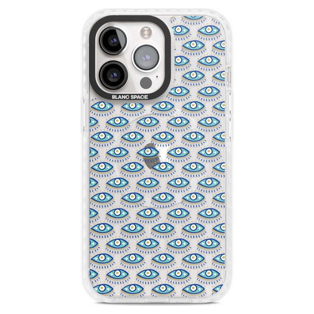 Eyes & Crosses (Clear) Psychedelic Eyes Pattern Phone Case iPhone 15 Pro Max / Magsafe Impact Case,iPhone 15 Pro / Magsafe Impact Case Blanc Space