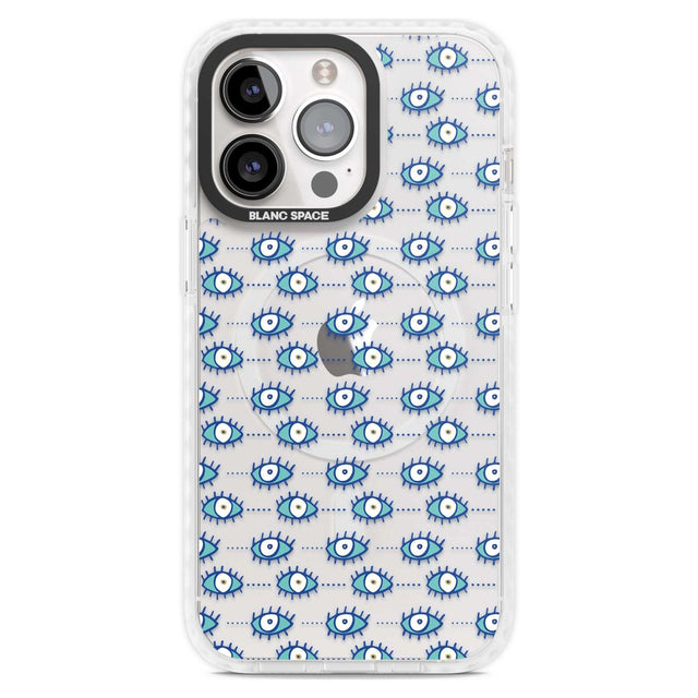 Crazy Eyes (Clear) Psychedelic Eyes Pattern Phone Case iPhone 15 Pro Max / Magsafe Impact Case,iPhone 15 Pro / Magsafe Impact Case Blanc Space