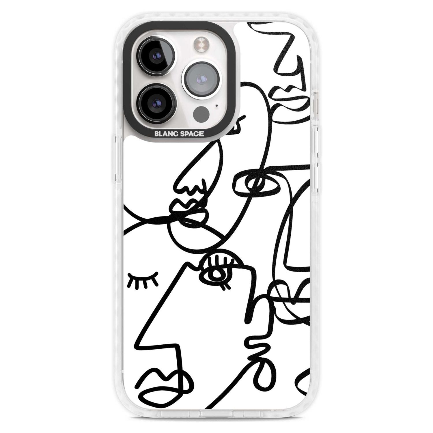 Abstract Continuous Line Faces Black on White Phone Case iPhone 15 Pro Max / Magsafe Impact Case,iPhone 15 Pro / Magsafe Impact Case Blanc Space