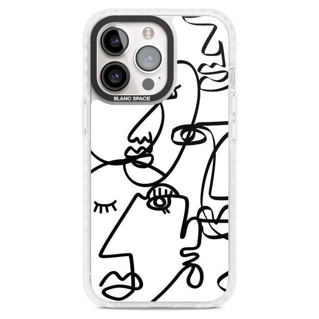 Abstract Continuous Line Faces Black on White Phone Case iPhone 15 Pro Max / Magsafe Impact Case,iPhone 15 Pro / Magsafe Impact Case Blanc Space