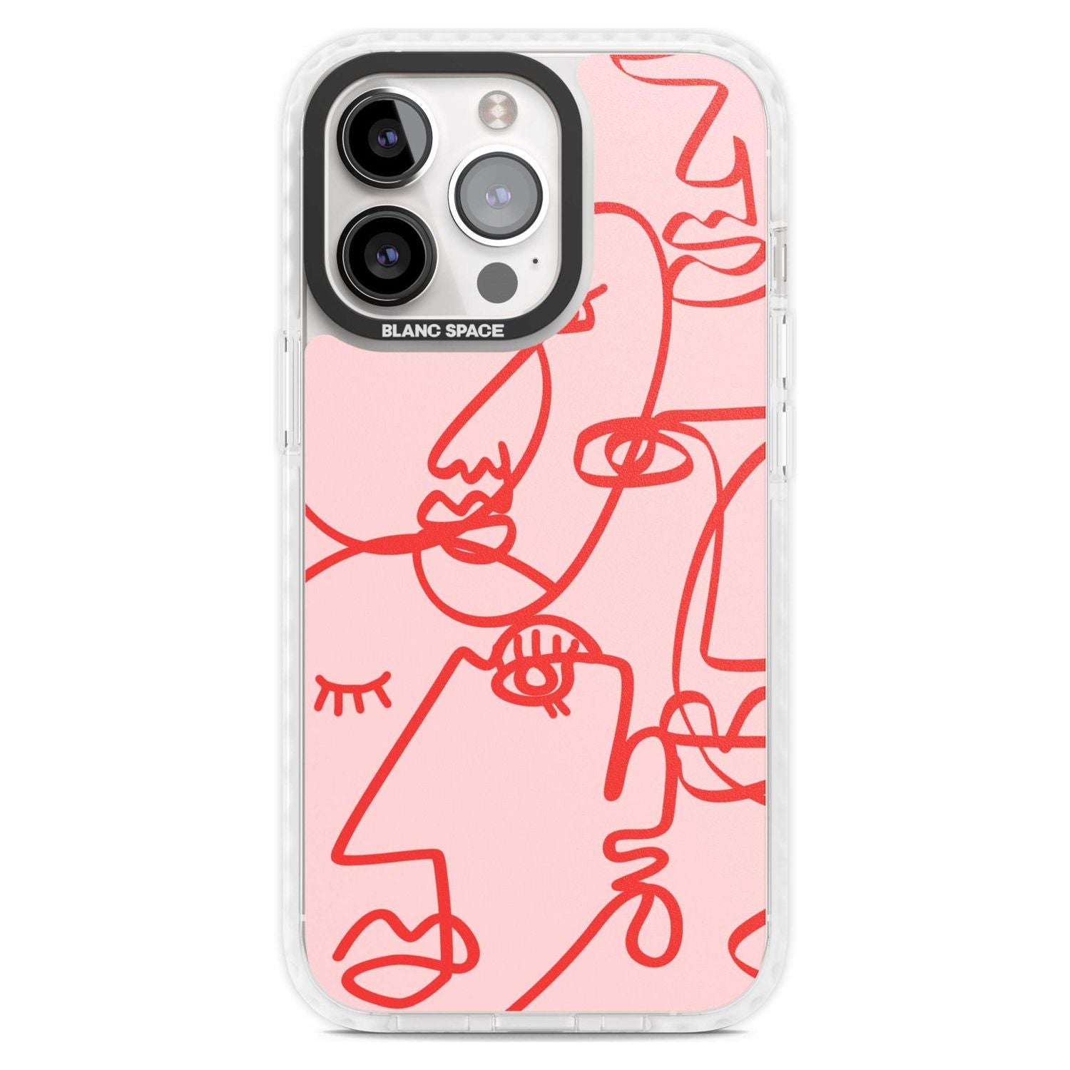 Abstract Continuous Line Faces Red on Pink Phone Case iPhone 15 Pro Max / Magsafe Impact Case,iPhone 15 Pro / Magsafe Impact Case Blanc Space